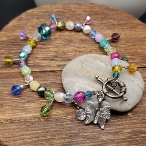 B2531 sterling Swarovski butterfly charm garden bracelet‎